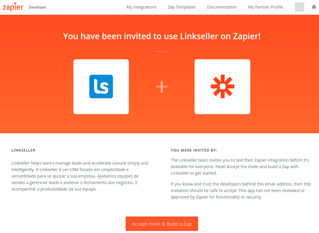 Integração da Linkseller com outros sistema via Zapier - Ativar integração